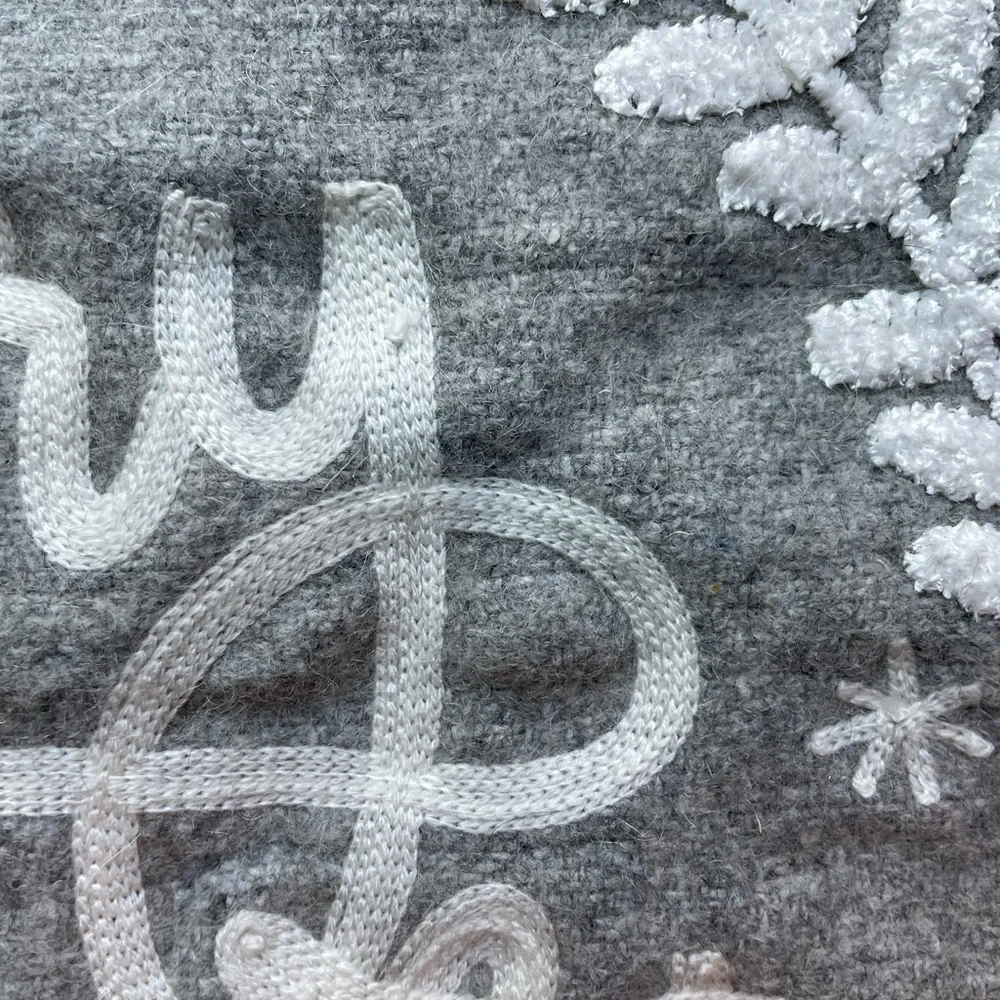 Pier 1 Merry and Bright embroidered gray and white pillow case.